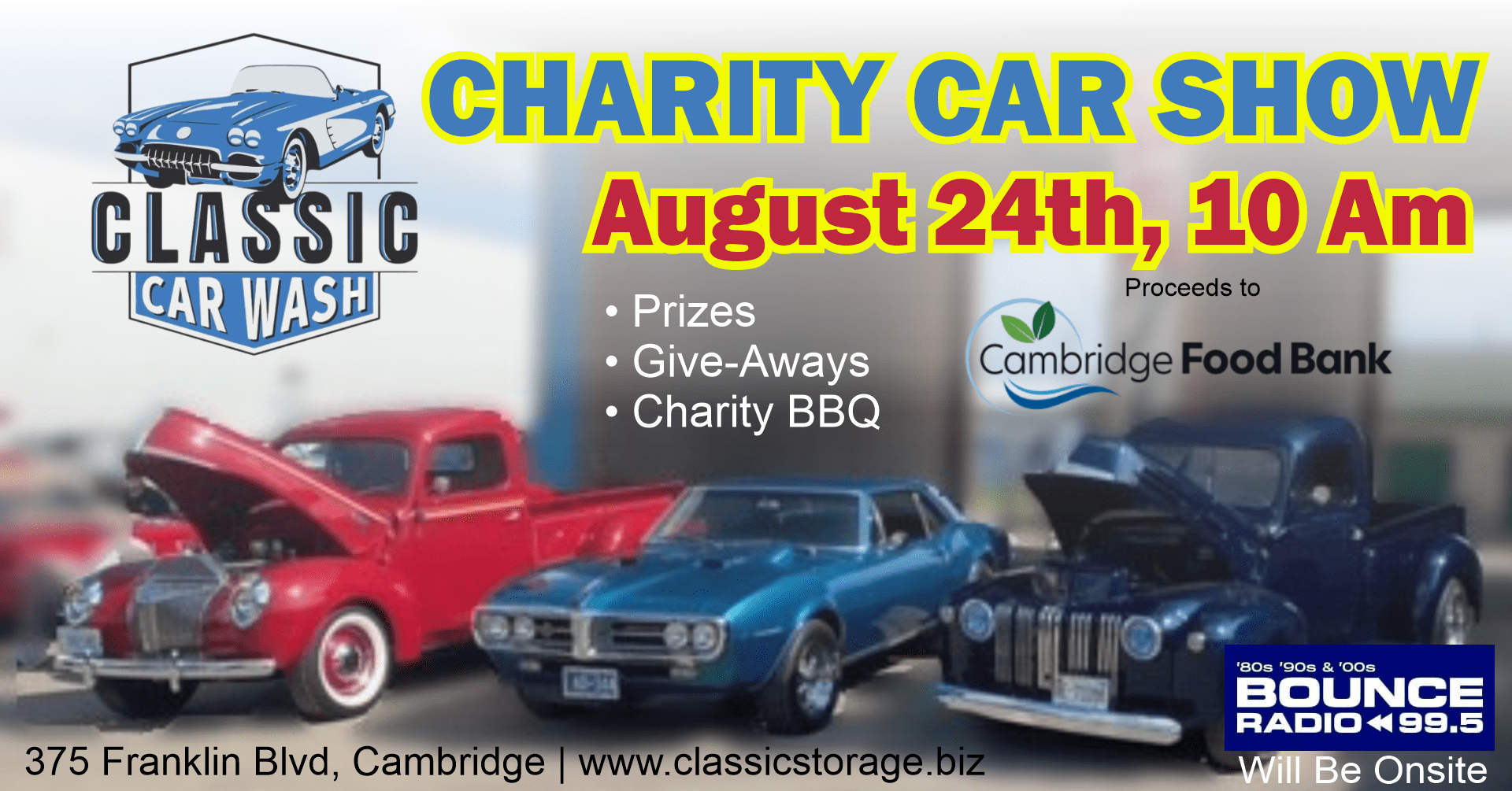 2024 charity car show at classic car wash cambridge poster